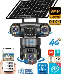 QR-6060 9MP 4G Güneş Enerjili Üç Lensli Akıllı PTZ Güvenlik Kamerası