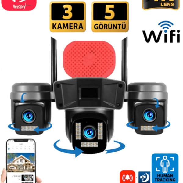 6MP 3 Kameralı Ptz Wifi Akıllı Kamera – AV-S308 ( ADAPTÖR DAHİLDİR )